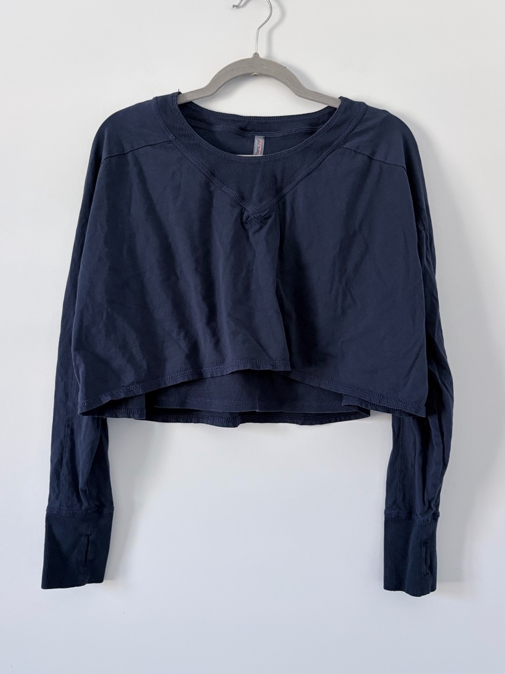 Free People Movement Stay With it Layer Long Sleeve Crop Top Midnight Navy Blue